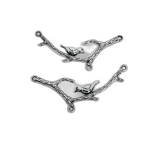 2pcs Beads for Jewelry Making Silver Bird on a Branch Pendant #18007